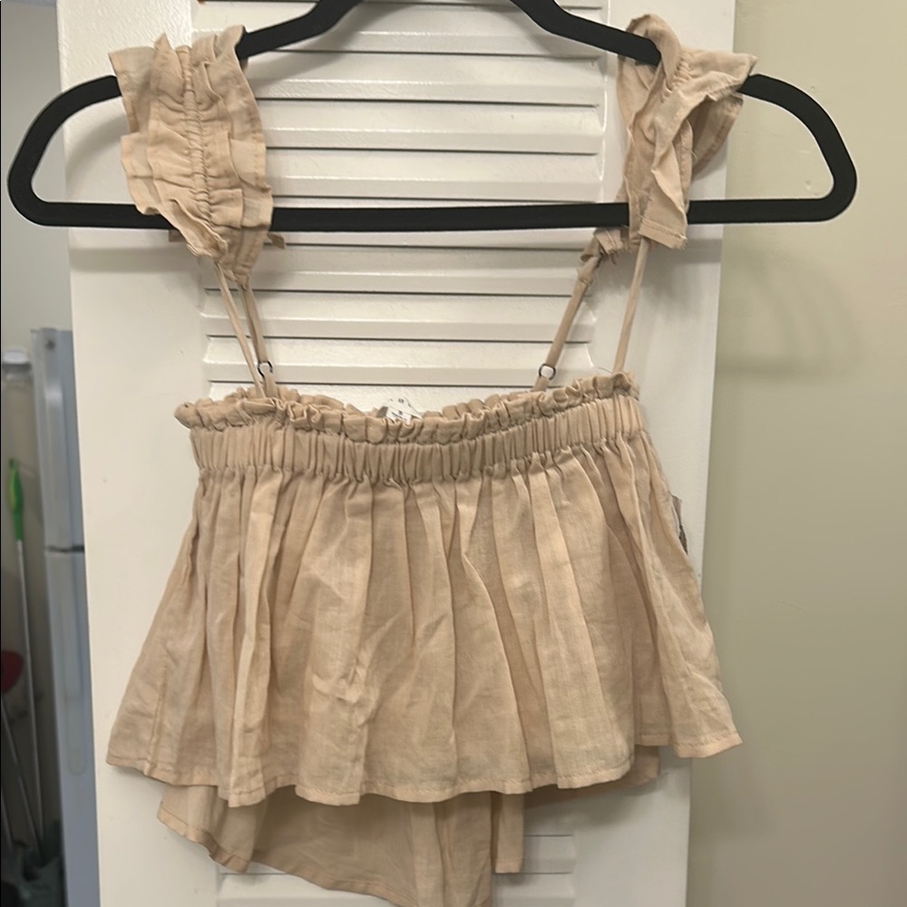 Mable Beige Ruffled Sleeveless Top